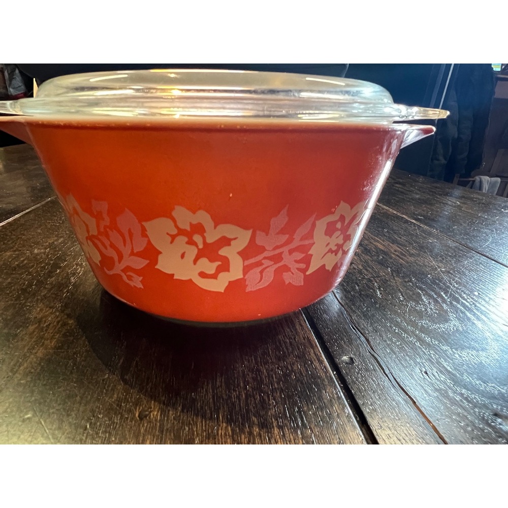 Vintage Pyrex Terra Cotta Rose 474 Covered Casserole Dish with Glass‎ Lid 1.5 L